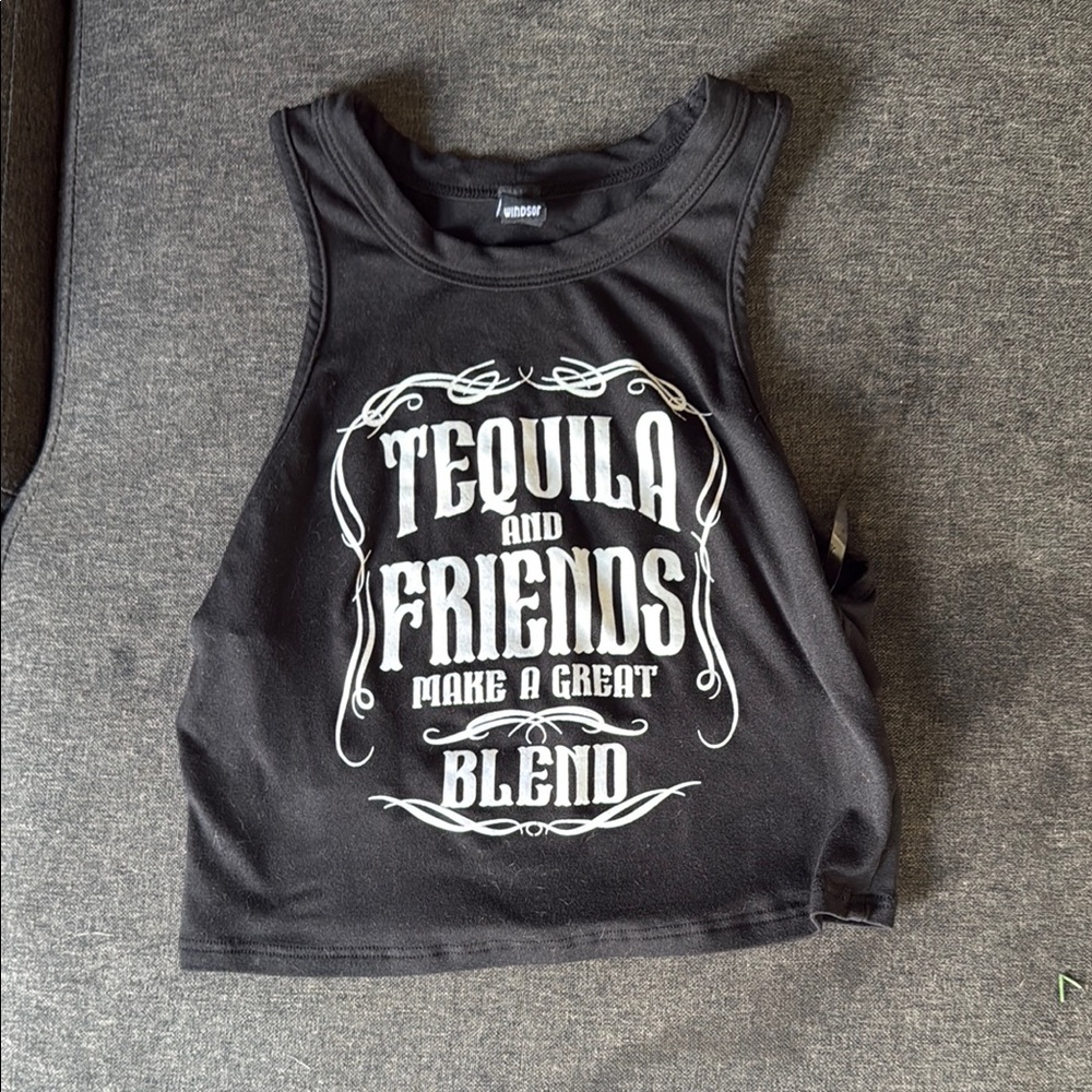 Windsor Black Tank Top with White Print